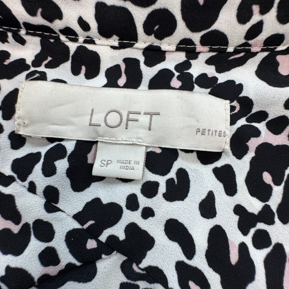 LOFT Petites Blouse Women's S Leopard Print Long Sleeve Button Front Career - Picture 3 of 8